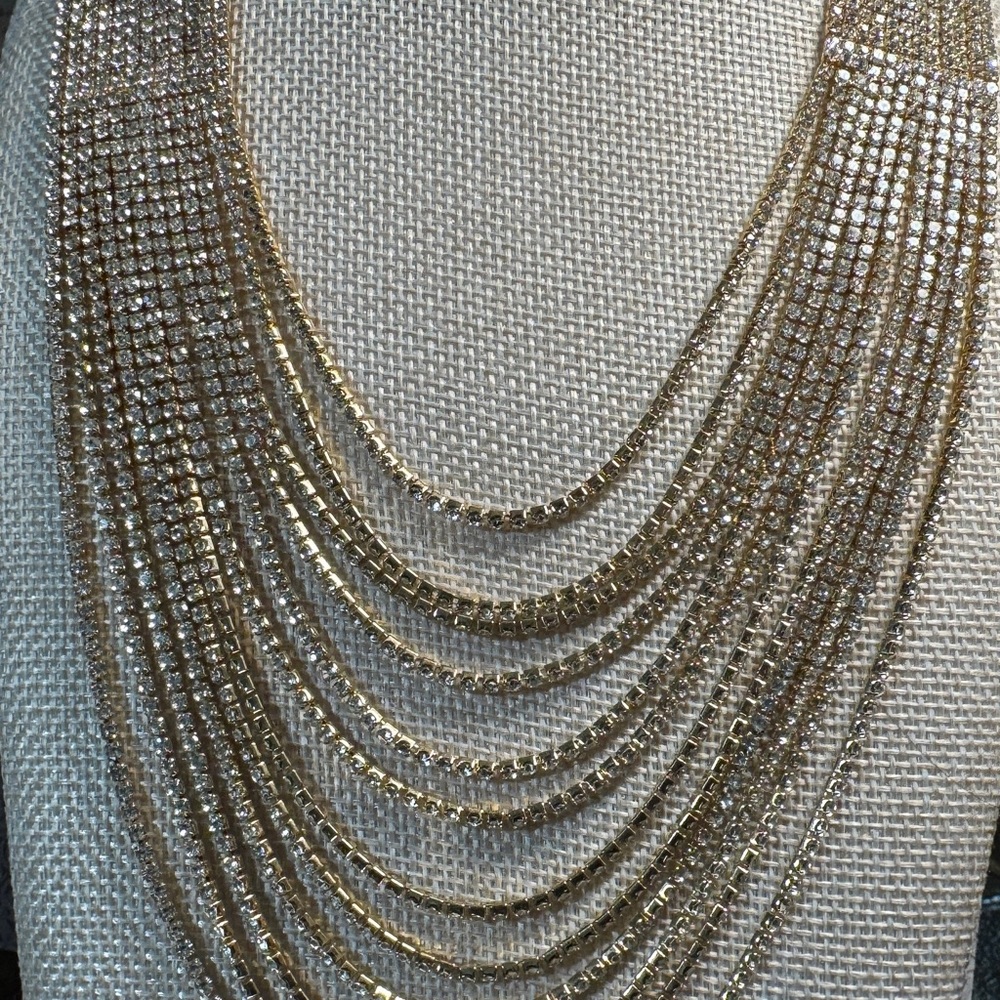 Rhinestone Gold Chain Layered Statement Necklace - image 4